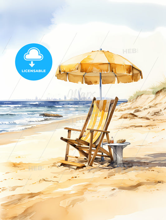 Empty - A Chair And Umbrella On A Beach