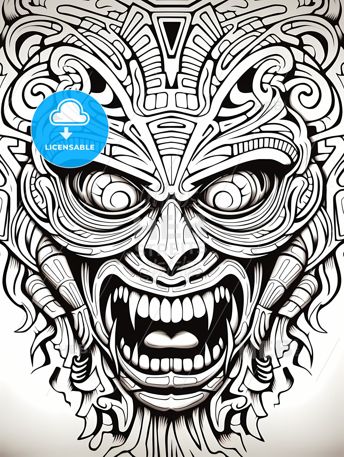 Coloring Book - A Black And White Drawing Of A Monster Face