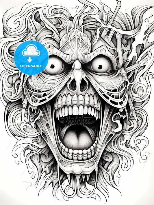 Coloring Book - A Drawing Of A Scary Face