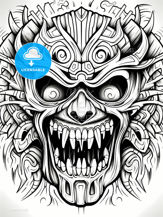 Coloring Book - A Black And White Drawing Of A Scary Face