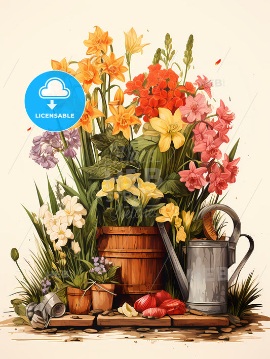 In The Garden - A Painting Of Flowers In A Pot