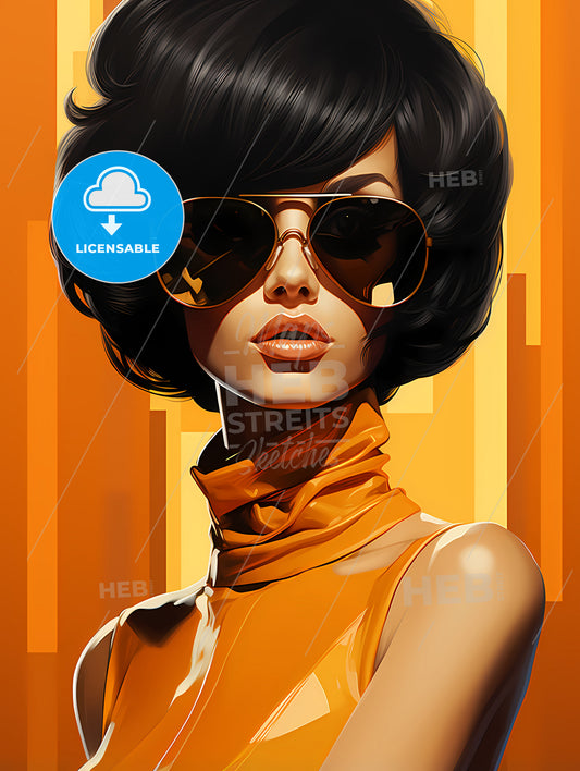 70'S - A Woman With Short Black Hair Wearing Sunglasses