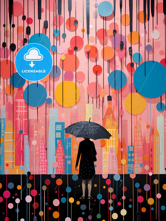 Fall - A Person Holding An Umbrella In Front Of A Colorful Wall