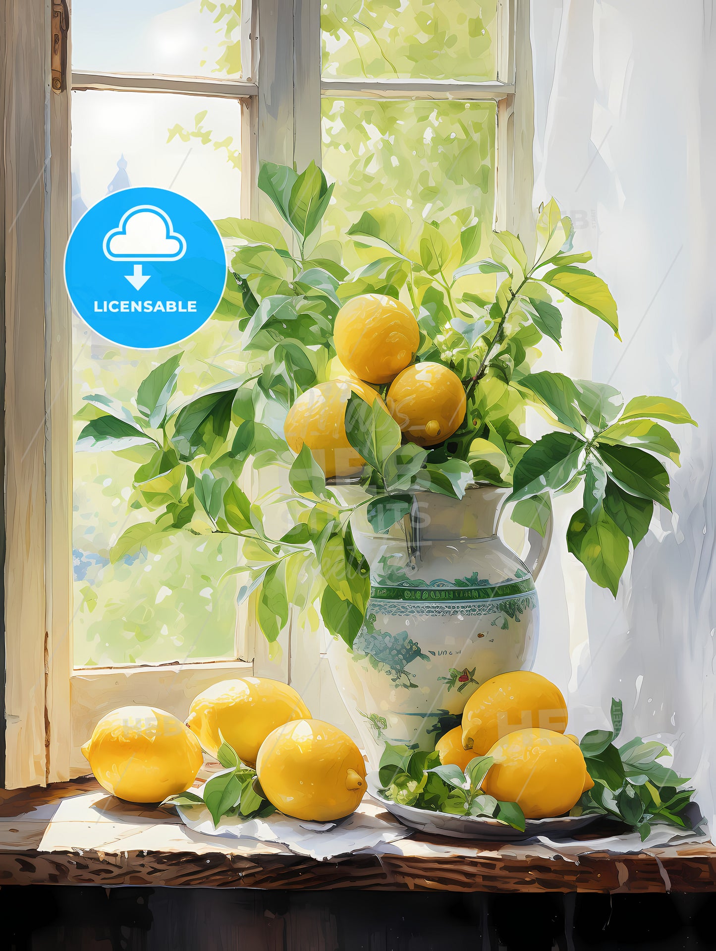 A Lemons In A Vase By A Window