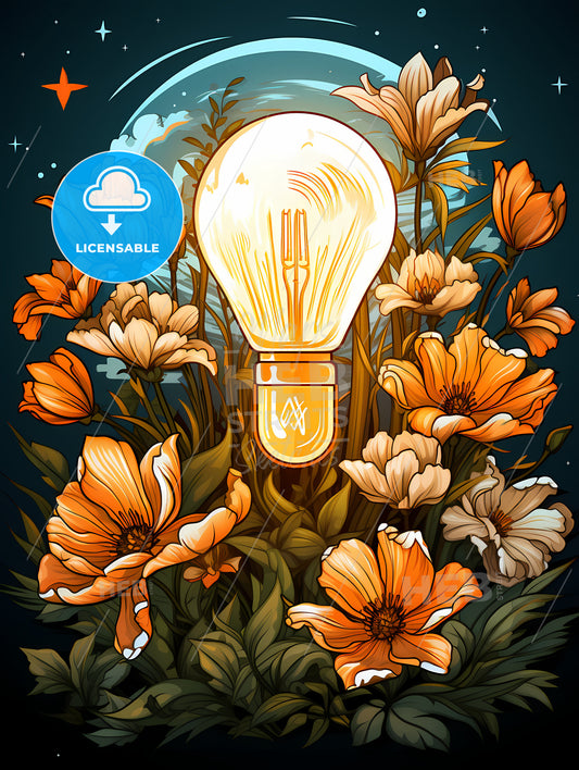 The Idea - A Light Bulb Surrounded By Flowers