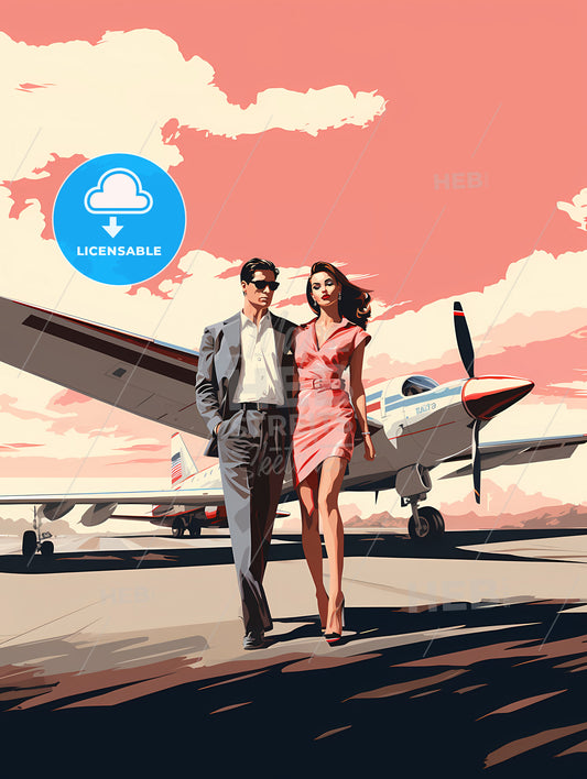 Fashion - A Man And Woman Standing In Front Of An Airplane
