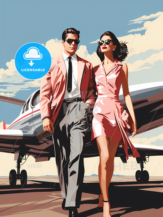 Fashion - A Man And Woman Standing Next To An Airplane