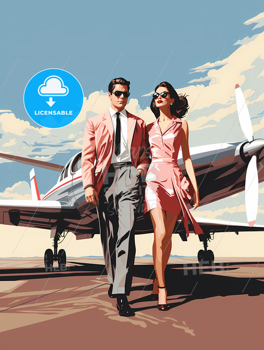 Fashion - A Man And Woman Standing Next To A Plane