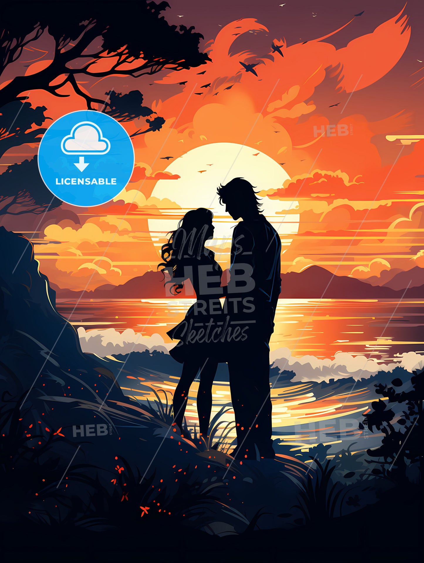 More Than Friends - A Man And Woman Standing On A Hill With A Sunset Behind Them