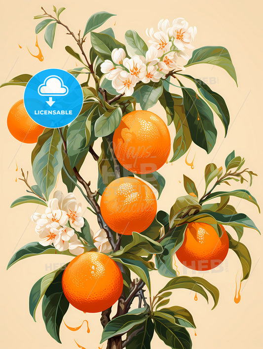 A Painting Of Oranges On A Tree