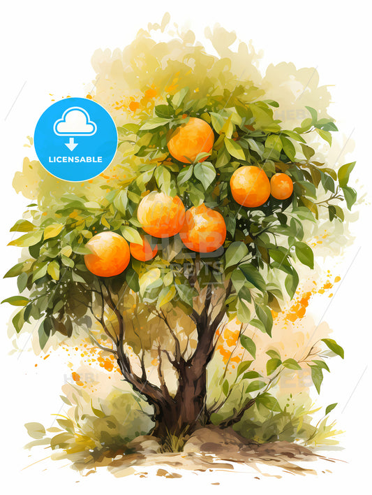 A Painting Of A Tree With Oranges