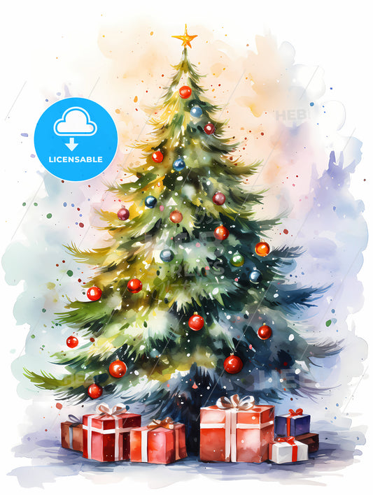 Holidays - A Watercolor Of A Christmas Tree With Presents