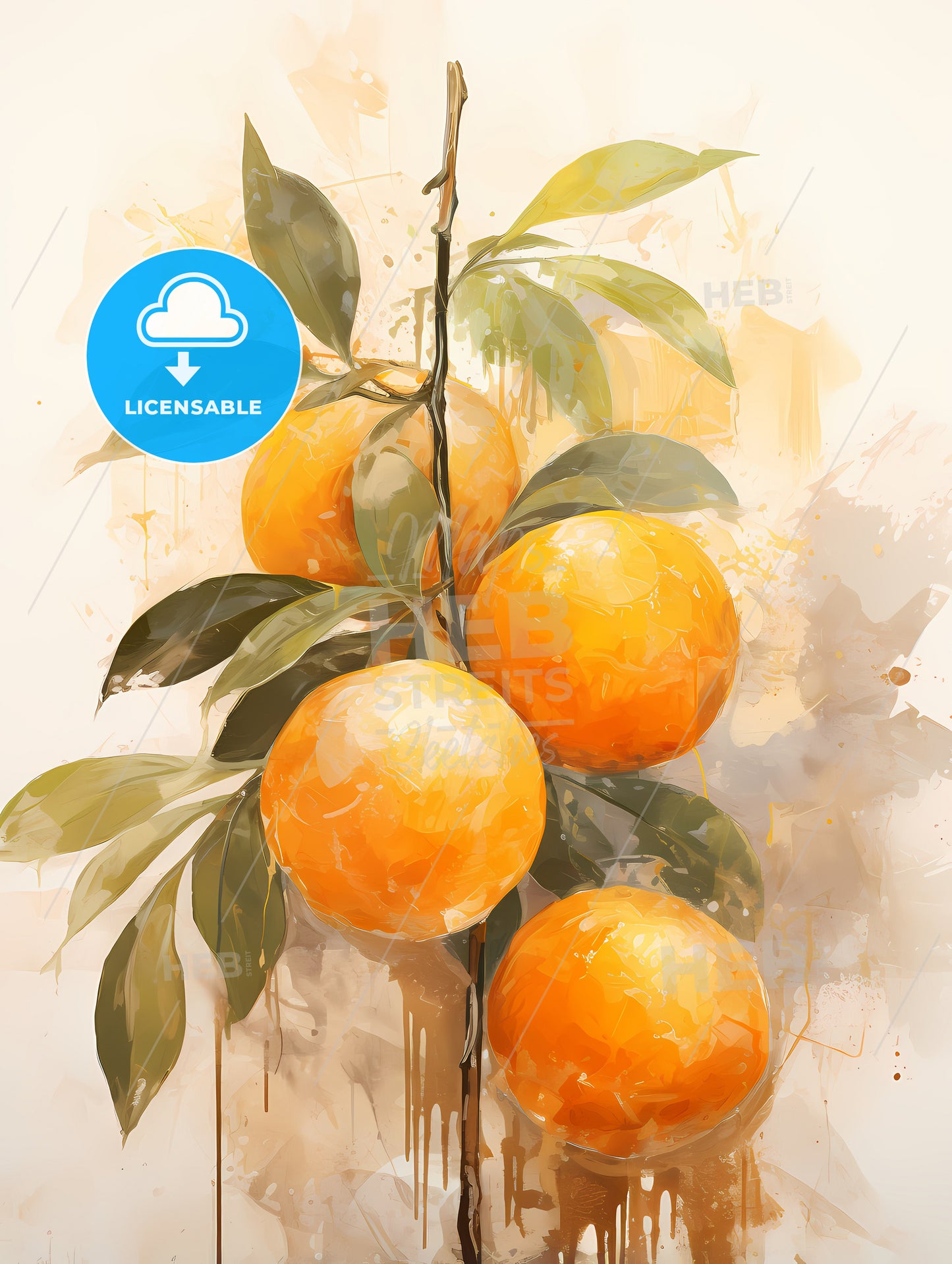 A Painting Of Oranges On A Branch