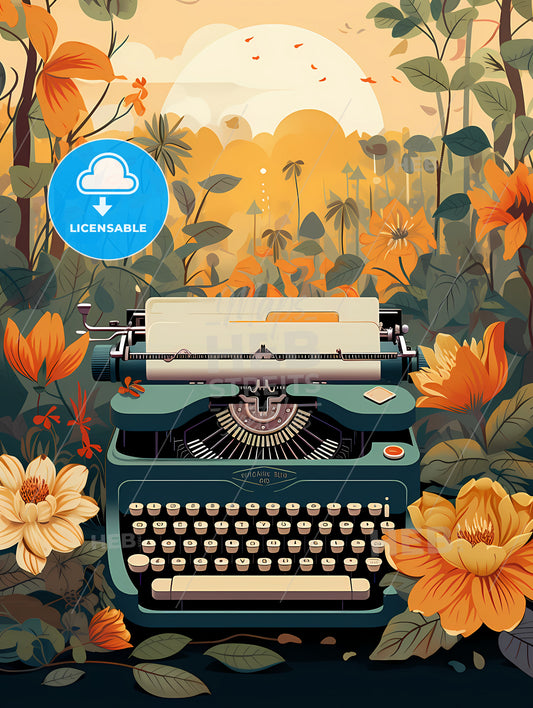 The Place Of Inspiration - A Typewriter Surrounded By Flowers