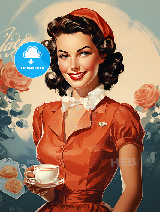 Vintage Advertising - A Woman Holding A Cup Of Coffee