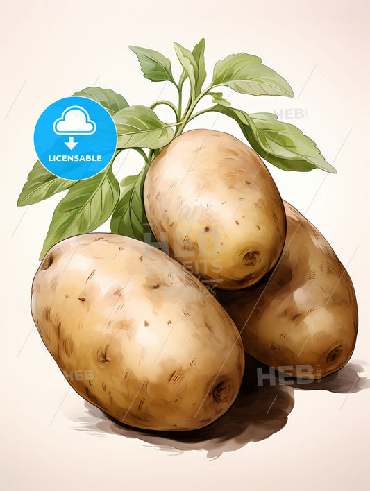 A Group Of Potatoes With Leaves