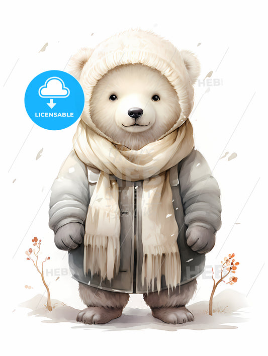 Winter Times - A Cartoon Of A Bear Wearing A Hat And Scarf