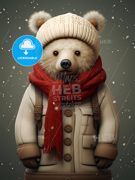 Winter Times - A Bear Wearing A Hat And Scarf