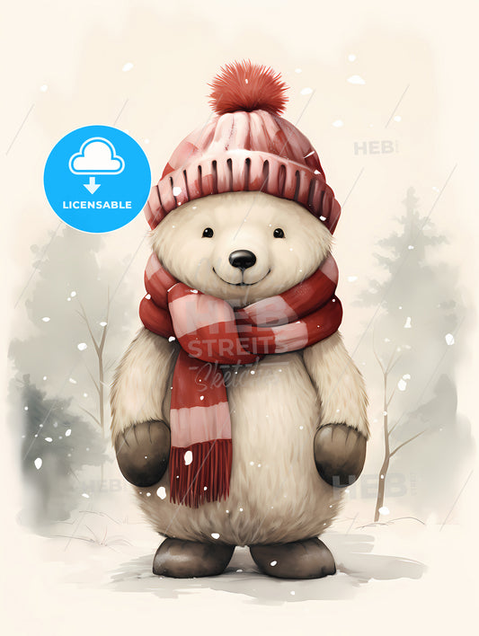 Winter Times - A Cartoon Of A Teddy Bear Wearing A Hat And Scarf
