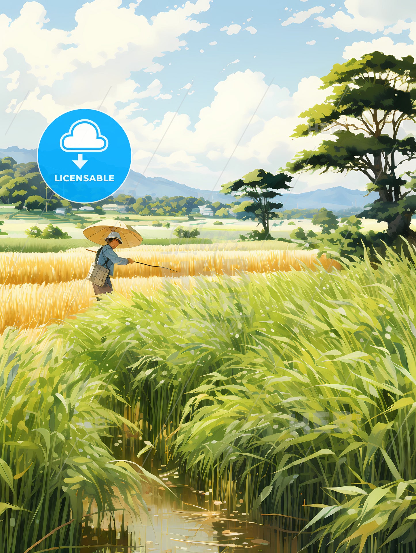 Vietnam - A Person In A Field With A Parasol