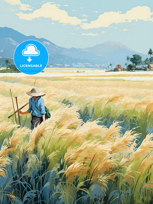Vietnam - A Man In A Field Of Wheat