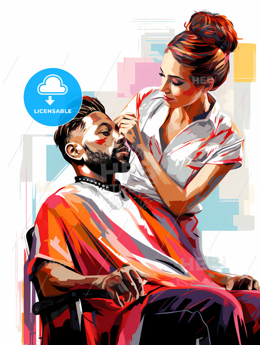 Barber Shop - A Woman Touching A Man'S Face