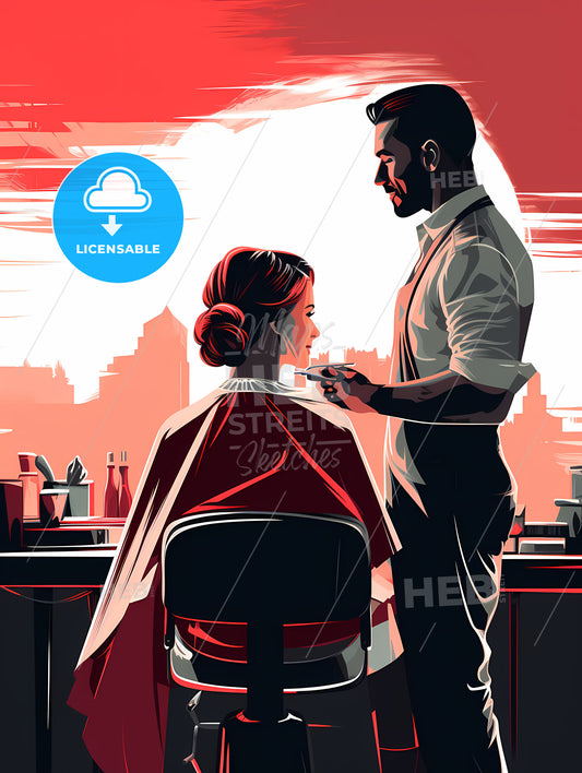 Barber Shop - A Man Cutting A Woman'S Hair