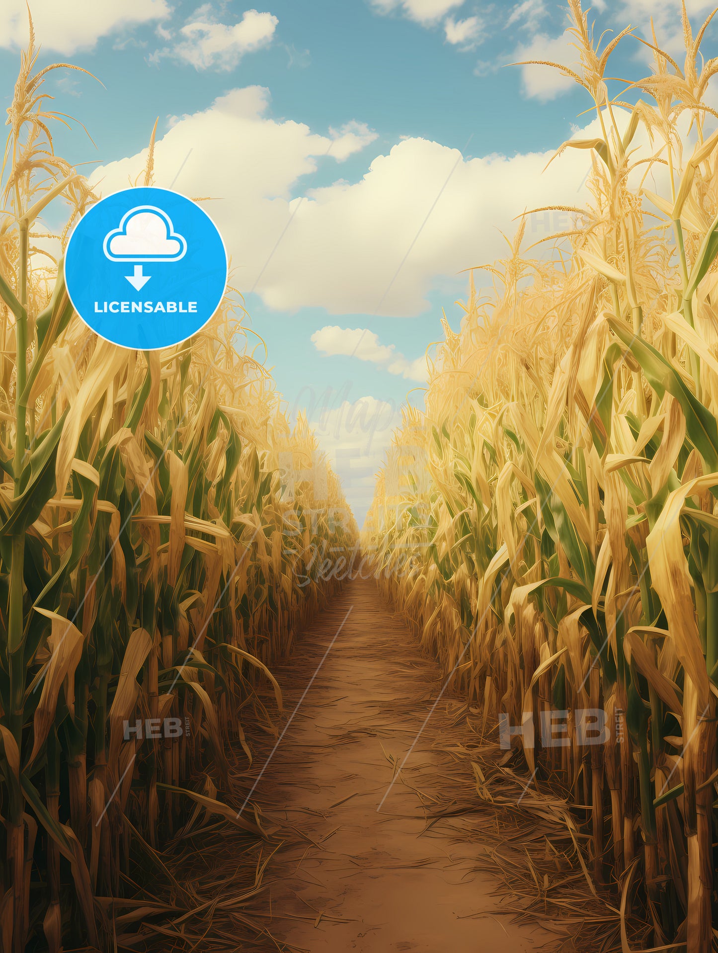 A Dirt Path Through A Field Of Corn