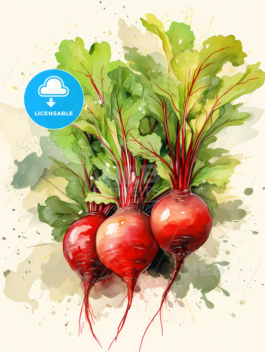Radish - A Group Of Red Beets With Green Leaves