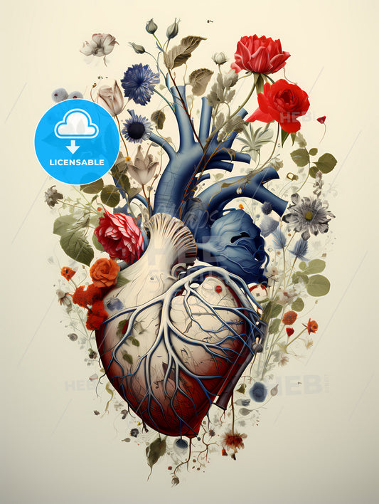 Save Life - A Human Heart With Flowers And Leaves