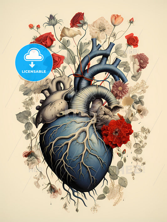 Save Life - A Drawing Of A Human Heart With Flowers