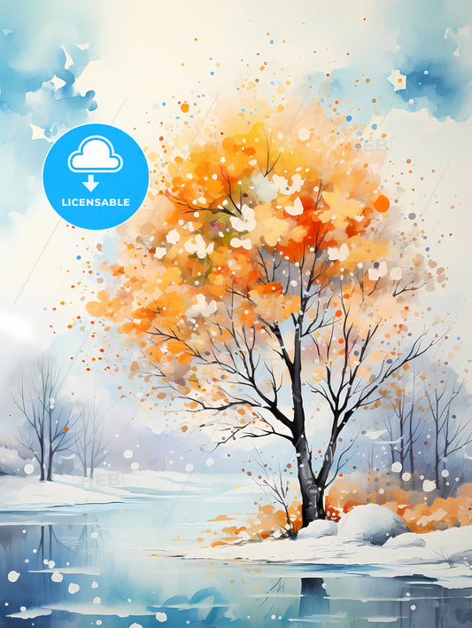 Winter - A Painting Of A Tree With Orange Leaves