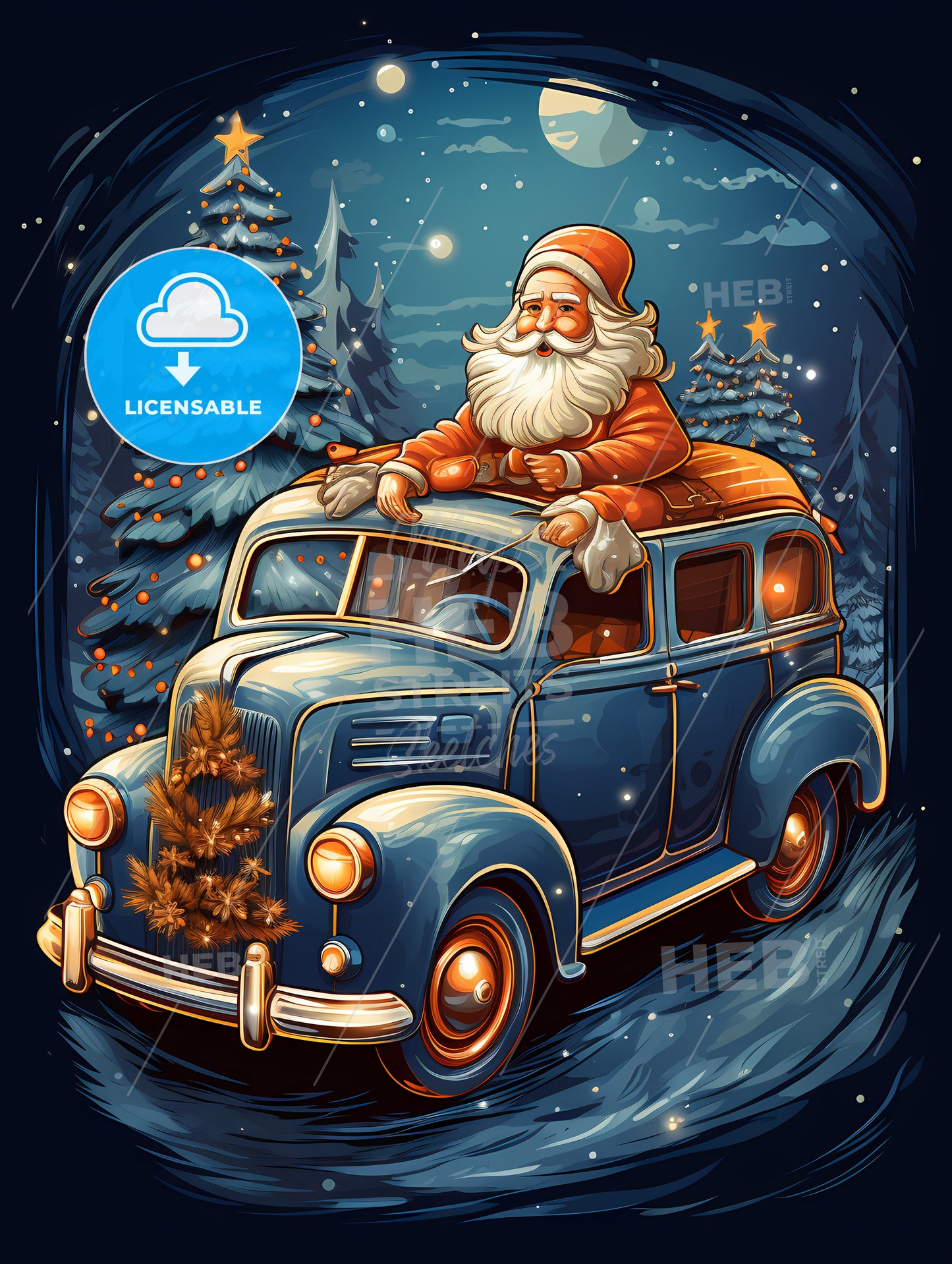 Christmas - A Cartoon Of Santa Claus On A Car