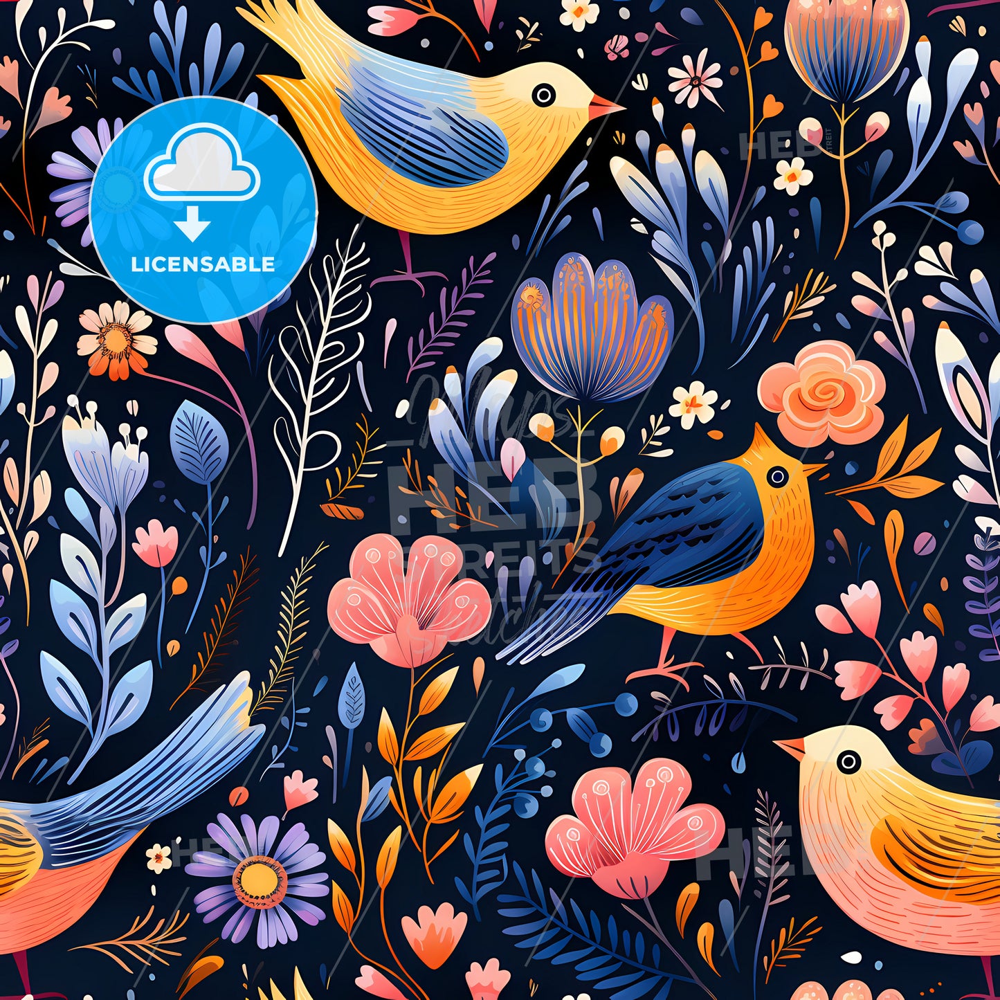 A Colorful Bird And Flowers