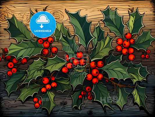 Holiday Greetings - A Holly Plant With Red Berries