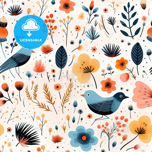 A Pattern Of Flowers And Birds