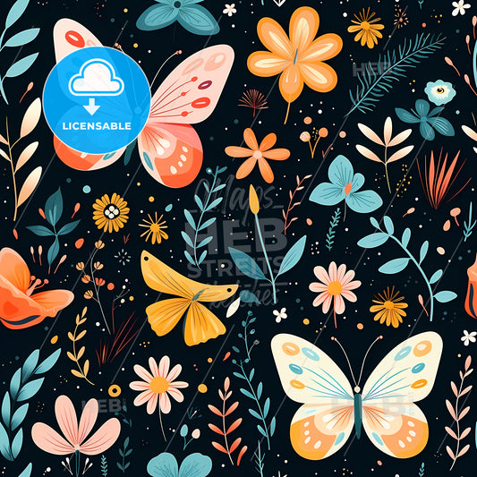 A Pattern Of Butterflies And Flowers