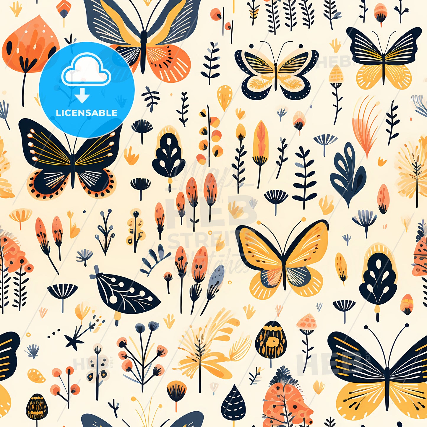 A Pattern Of Butterflies And Flowers