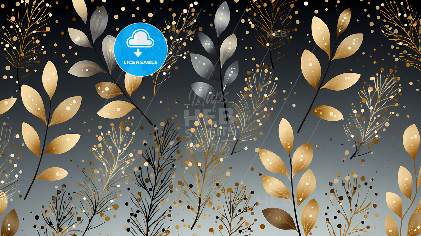 Holiday Greetings - A Group Of Gold And Silver Leaves