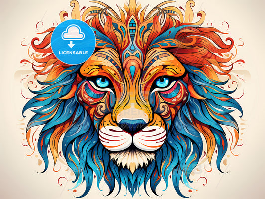 A Colorful Lion With Blue Eyes