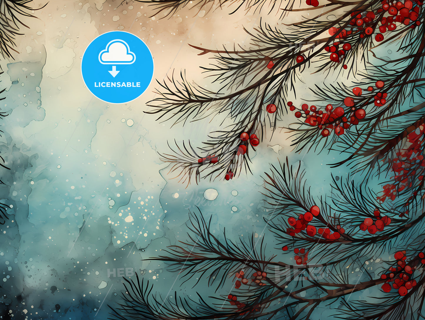 Holiday Greetings Card - A Tree With Red Berries