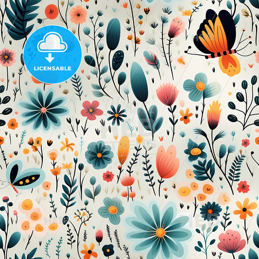 A Pattern Of Flowers And Butterflies