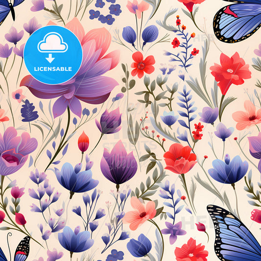 A Colorful Floral Pattern With Butterflies