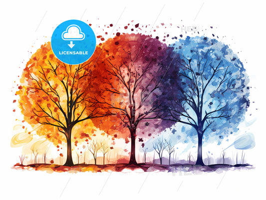 Seasons - A Group Of Trees With Different Colors Of Leaves