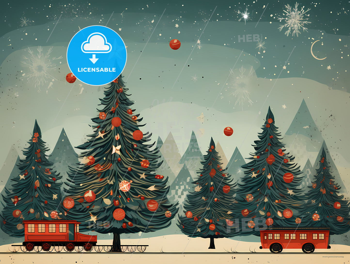 Christmas Greetings - A Train With A Decorated Tree