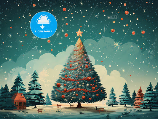 Christmas Greetings - A Christmas Tree With A Star On Top
