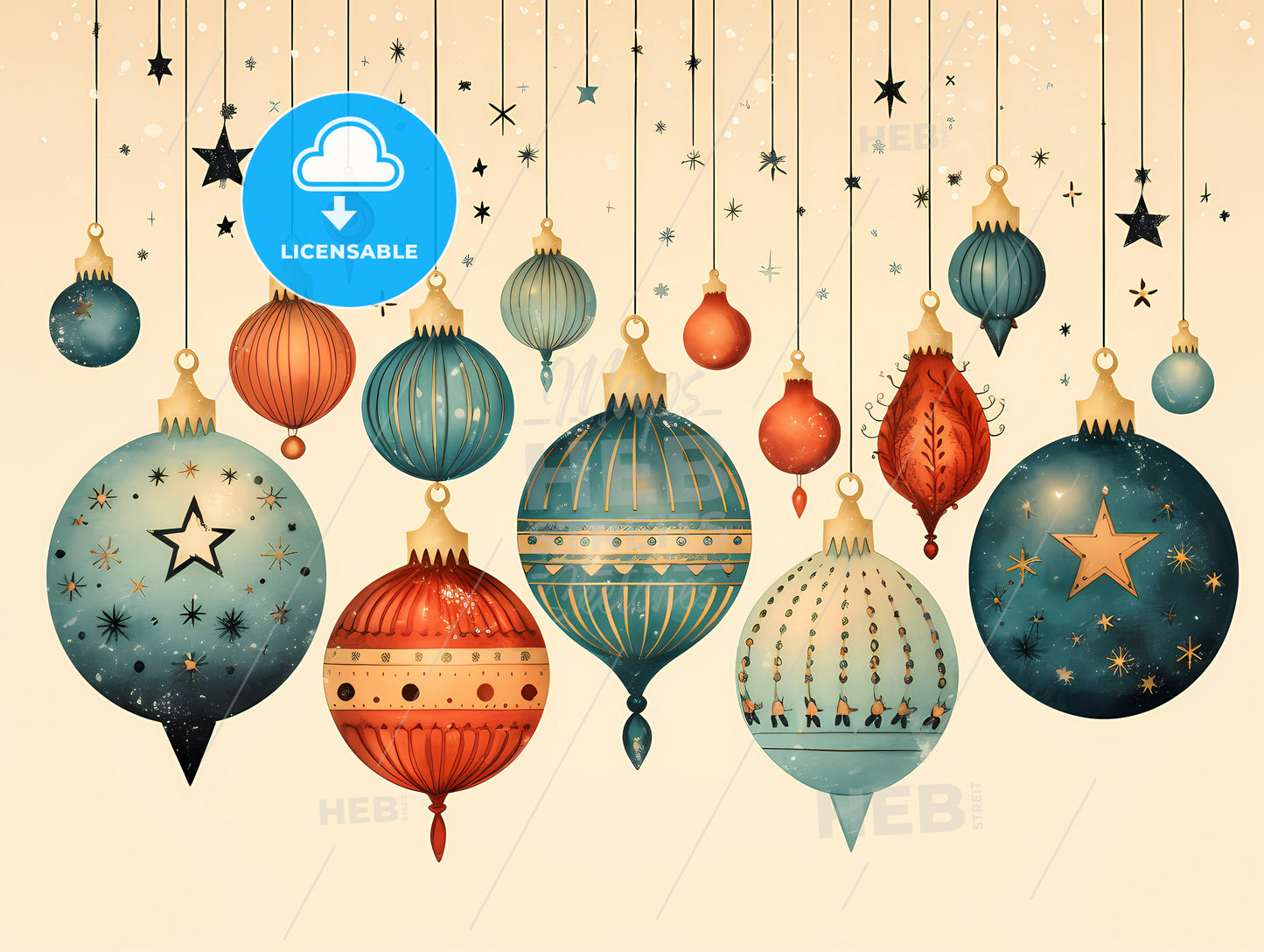 Christmas Greetings - A Group Of Ornaments From Strings