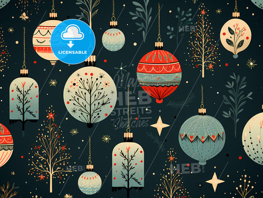 Christmas Greetings - A Pattern Of Ornaments And Trees