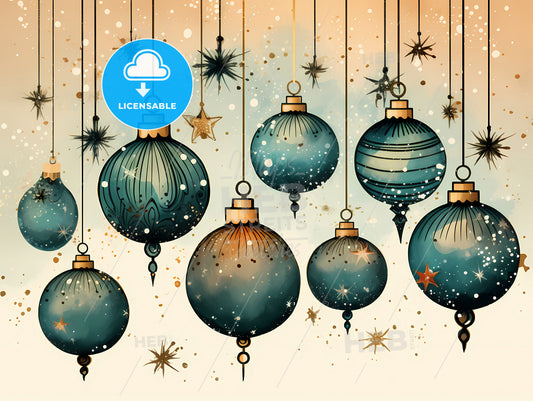 Christmas Greetings - A Group Of Blue Ornaments