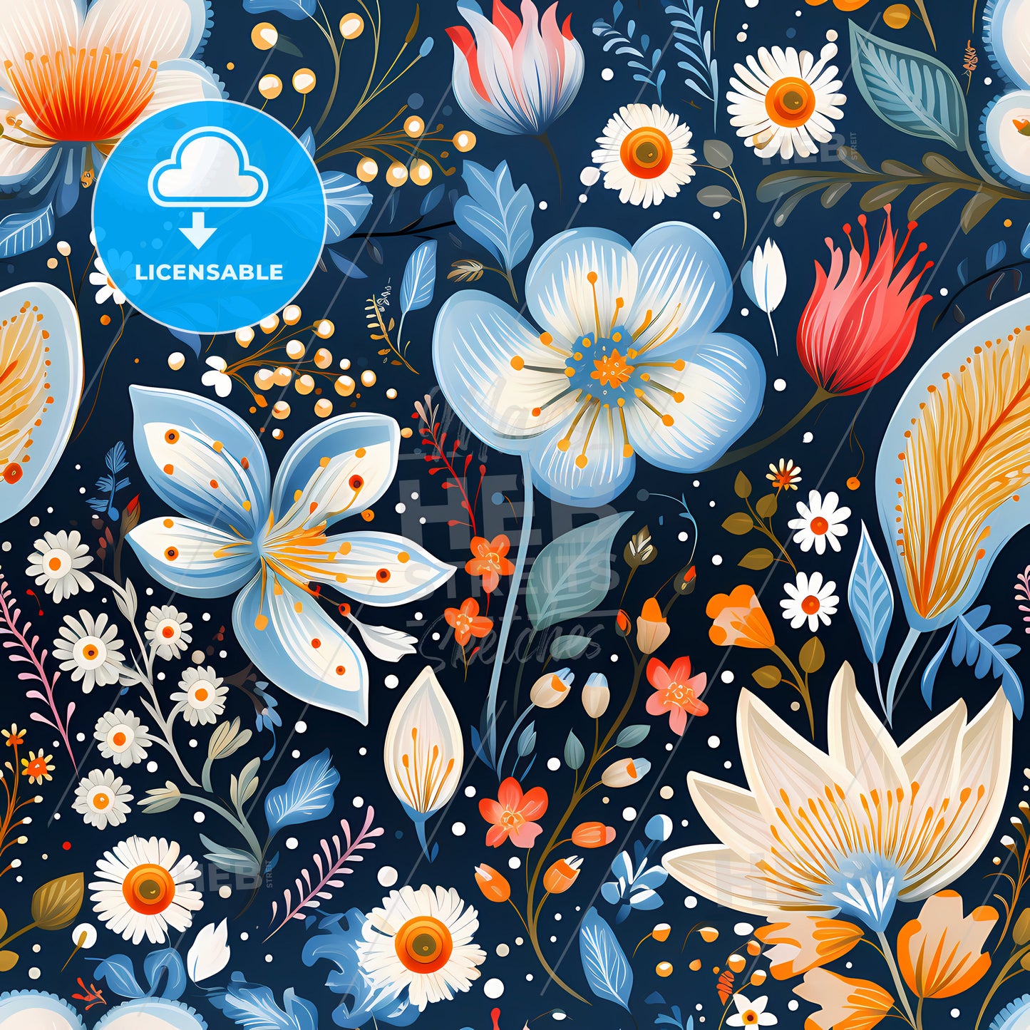 A Colorful Floral Pattern On A Dark Background